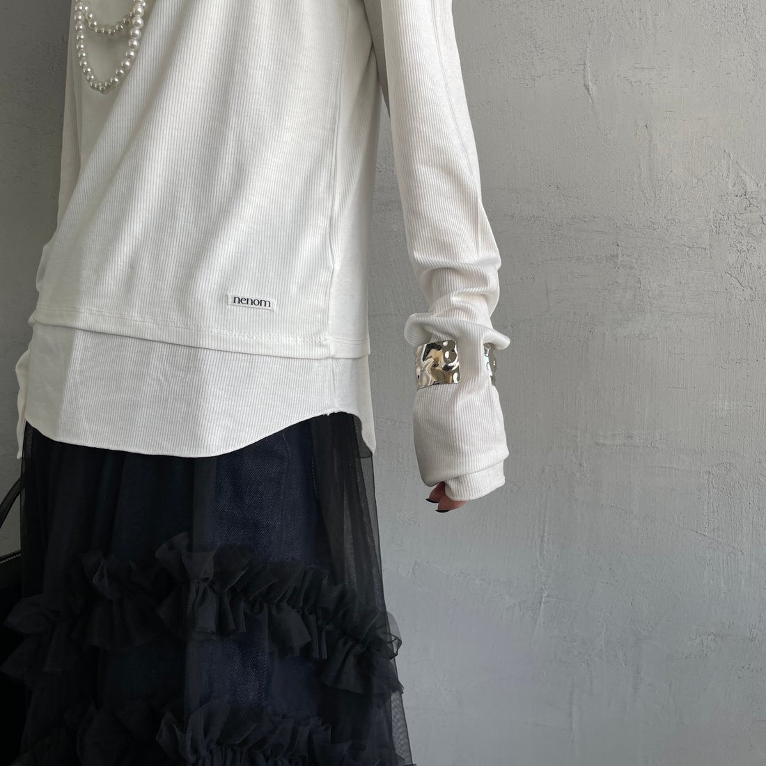 nenom [ネノム] 2ピース アメスリレイヤードシアーカットソー [NE25112004] 02 OFF &&モデル身長：150cm 着用サイズ：F&&