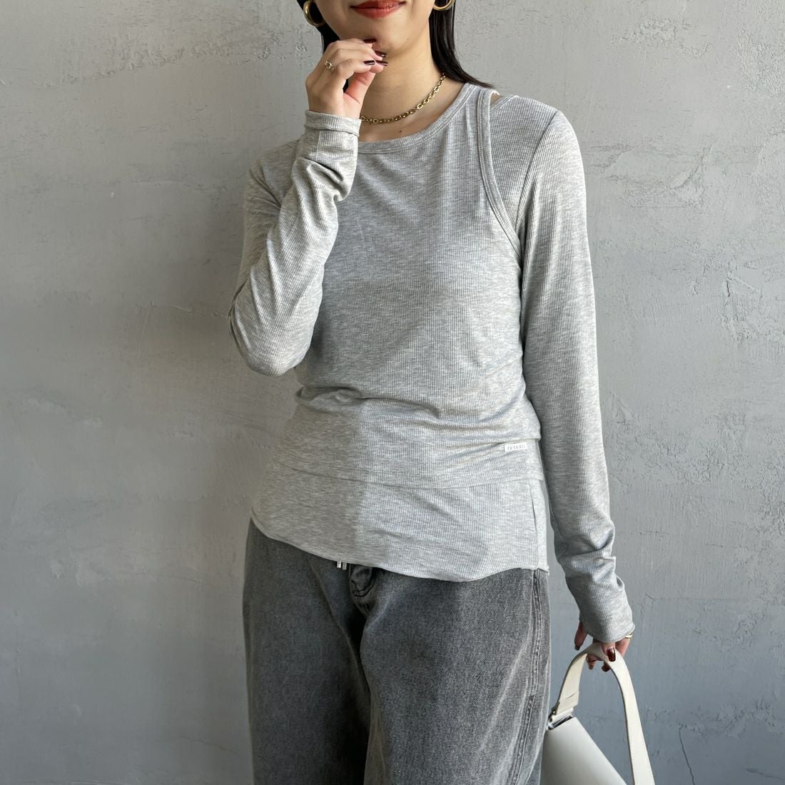 nenom [ネノム] 2ピース アメスリレイヤードシアーカットソー [NE25112004] 07 GRAY &&モデル身長：163cm 着用サイズ：F&&