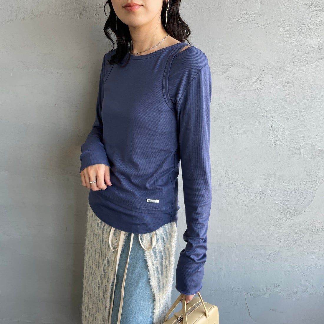 nenom [ネノム] 2ピース アメスリレイヤードシアーカットソー [NE25112004] 12 BLUE &&モデル身長：160cm 着用サイズ：F&&