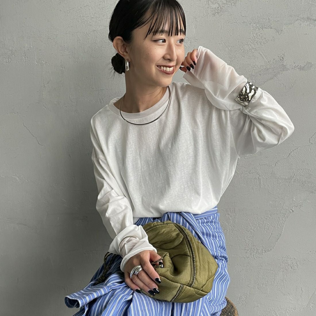 nenom [ネノム] 袖シアー切り替え ロングスリーブカットソー