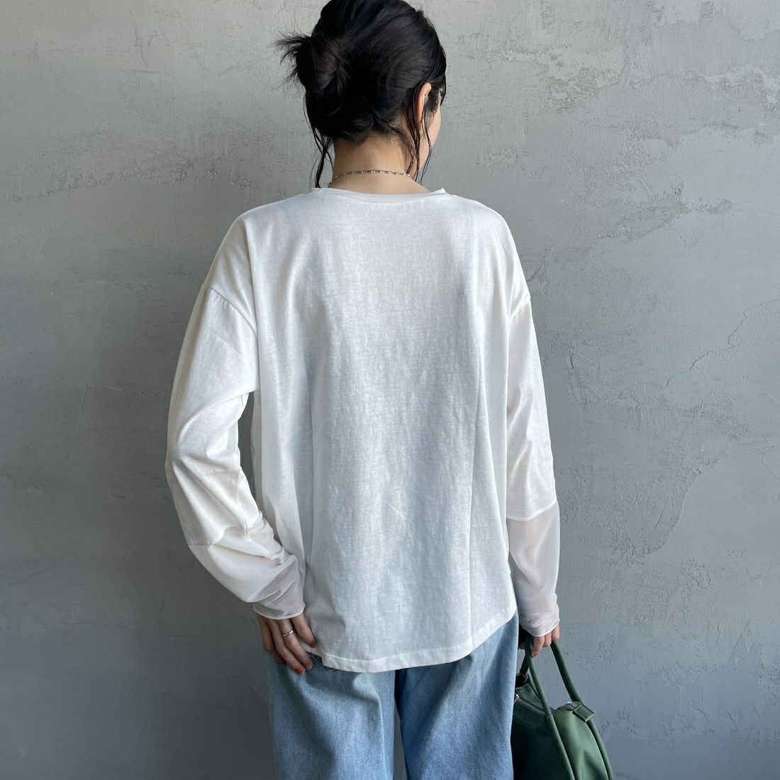 nenom [ネノム] 袖シアー切り替え ロングスリーブカットソー [NE23142058] 02 OFF &&モデル身長：160cm 着用サイズ：F&&