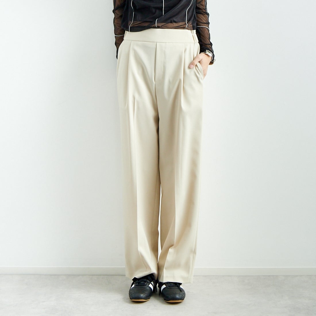 Jeans Factory Clothes [ジーンズファクトリークローズ] ストレッチツイルセミワイドパンツ [M-8139] 810 ｸﾞﾚｰｼﾞ &&モデル身長：167cm 着用サイズ：38&&