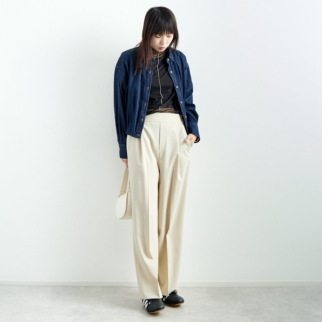 Jeans Factory Clothes [ジーンズファクトリークローズ] ストレッチツイルセミワイドパンツ [M-8139] 810 ｸﾞﾚｰｼﾞ &&モデル身長：167cm 着用サイズ：38&&