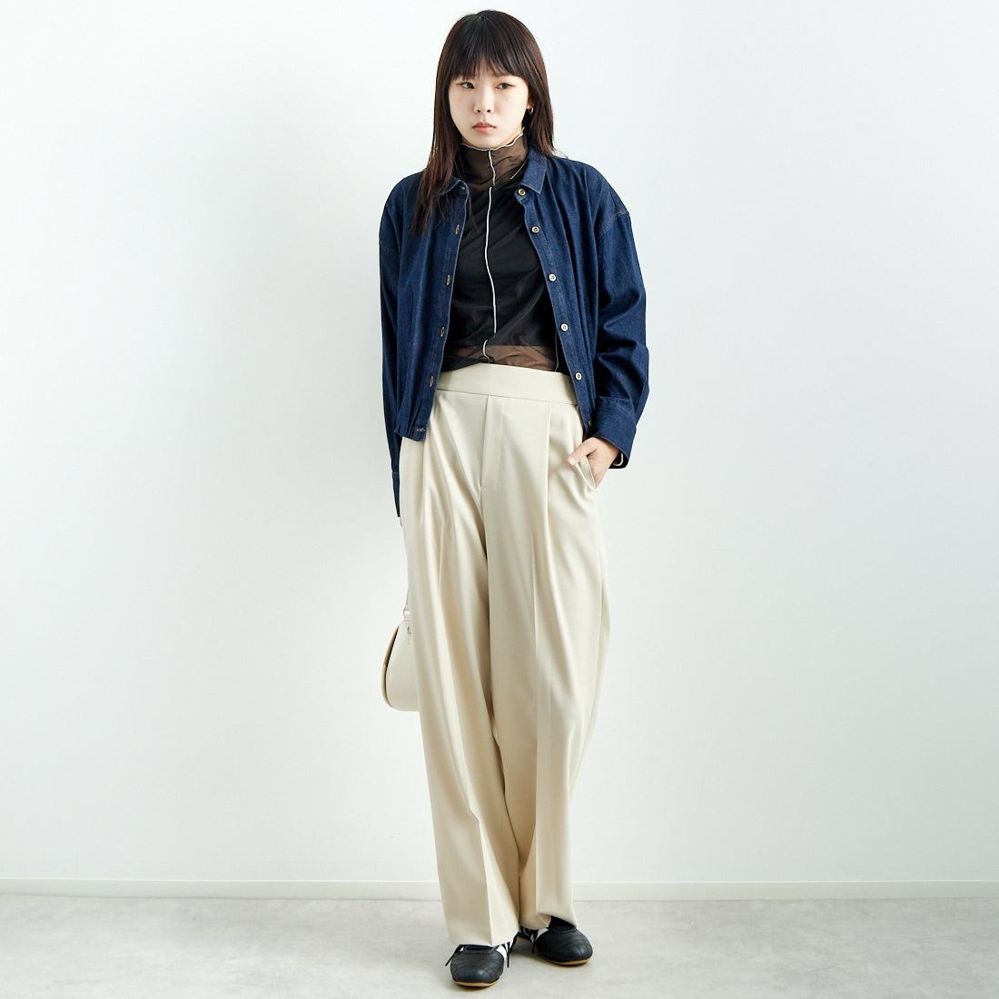 Jeans Factory Clothes [ジーンズファクトリークローズ] ストレッチツイルセミワイドパンツ [M-8139] 810 ｸﾞﾚｰｼﾞ &&モデル身長：167cm 着用サイズ：38&&