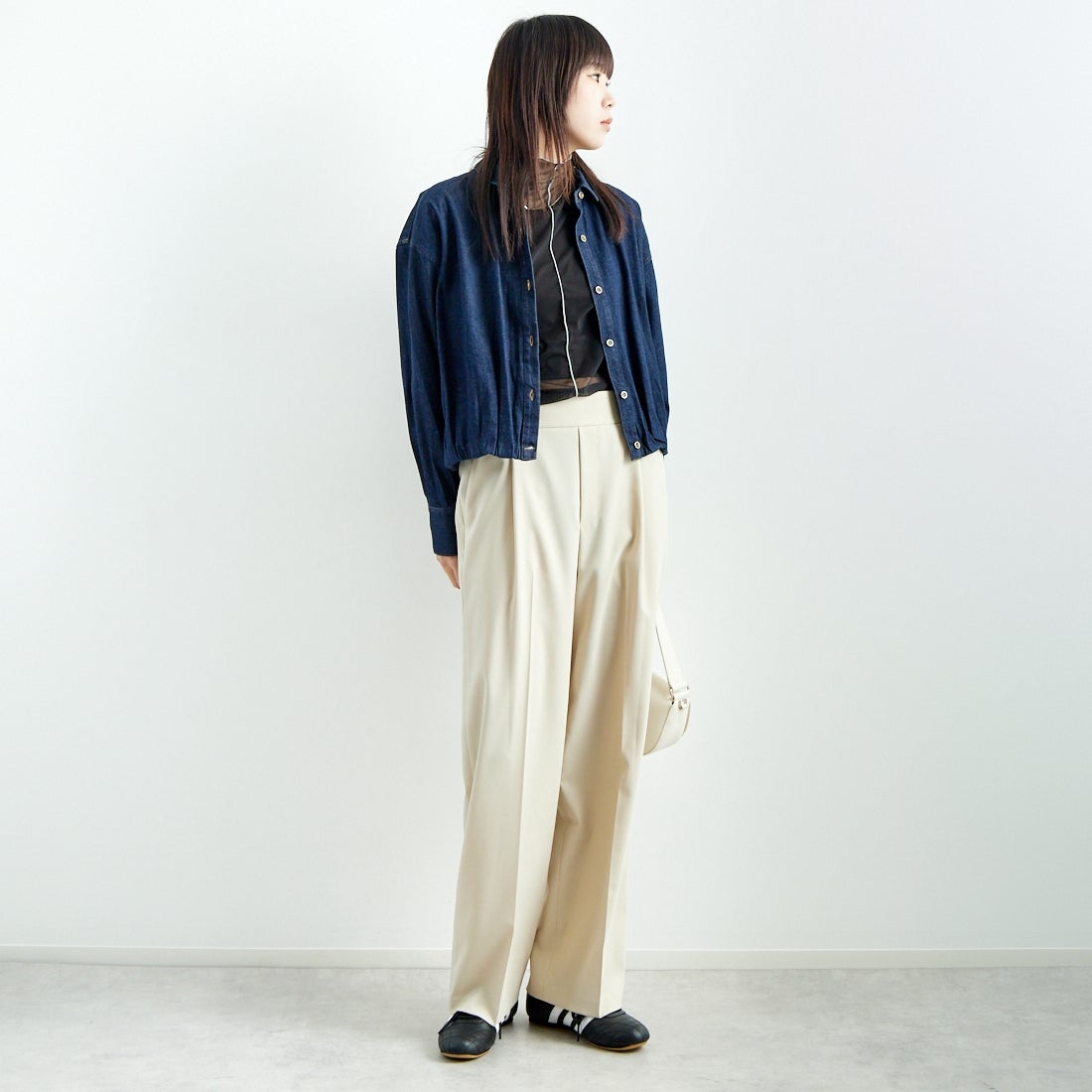 Jeans Factory Clothes [ジーンズファクトリークローズ] ストレッチツイルセミワイドパンツ [M-8139] 810 ｸﾞﾚｰｼﾞ &&モデル身長：167cm 着用サイズ：38&&