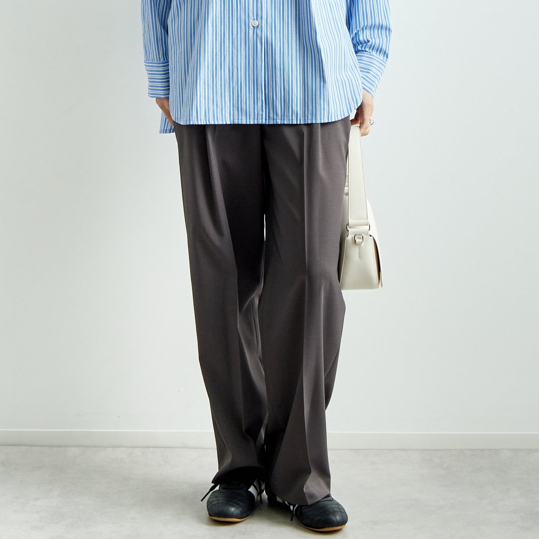 Jeans Factory Clothes [ジーンズファクトリークローズ] ストレッチツイルセミワイドパンツ [M-8139] 030 ﾁｬｺｰﾙ &&モデル身長：167cm 着用サイズ：38&&