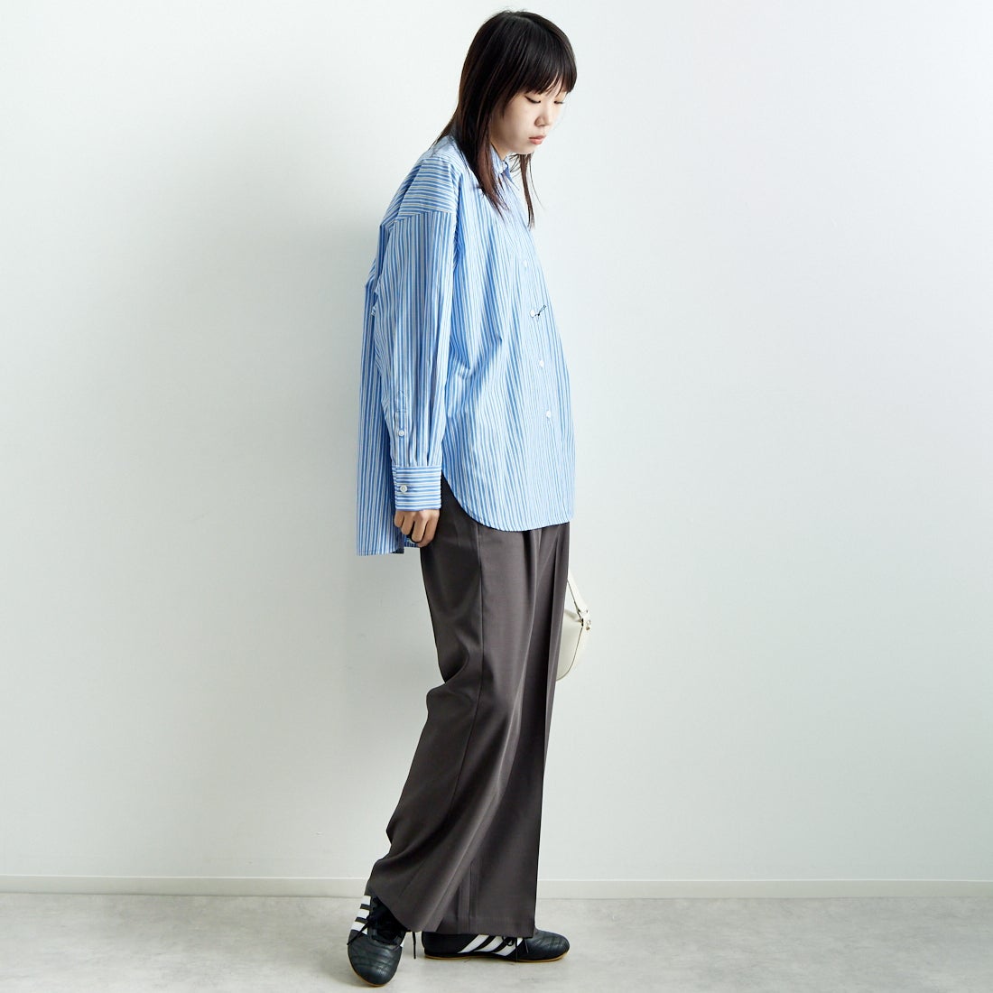 Jeans Factory Clothes [ジーンズファクトリークローズ] ストレッチツイルセミワイドパンツ [M-8139] 030 ﾁｬｺｰﾙ &&モデル身長：167cm 着用サイズ：38&&