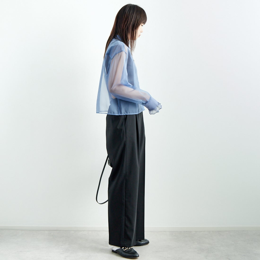 Jeans Factory Clothes [ジーンズファクトリークローズ] ストレッチツイルセミワイドパンツ [M-8139] 040 ﾌﾞﾗｯｸ &&モデル身長：167cm 着用サイズ：38&&