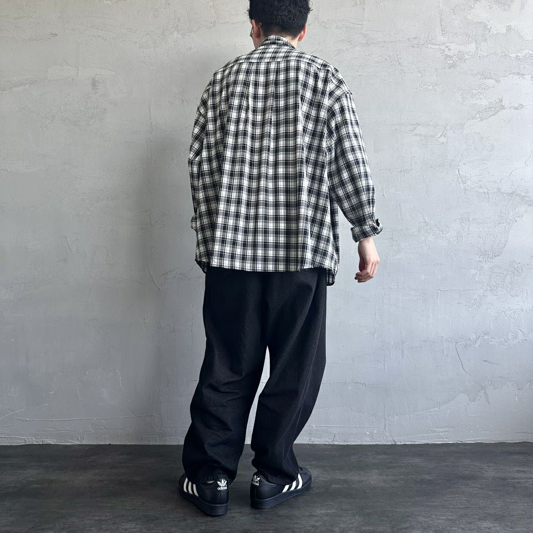 Jeans Factory Clothes [ジーンズファクトリークローズ] ビッグボタンダウンシャツ [JFC-251-017] G BK CHK &&モデル身長：168cm 着用サイズ：L&&