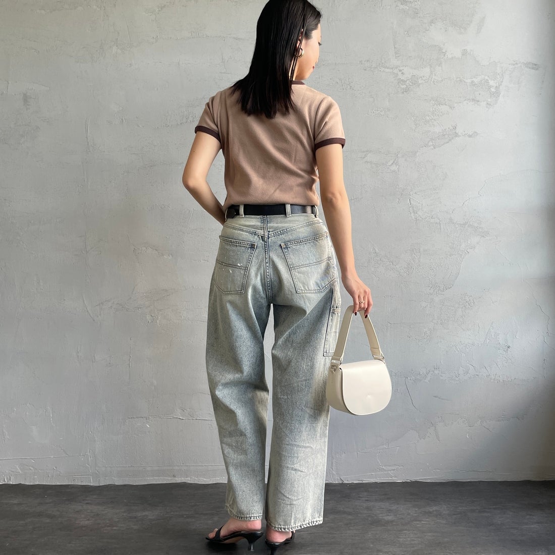 PAY DAY [ペイデイ] 別注 ペインターデニムパンツ [PD49-PT-IN5-JF] LT.BLUE &&モデル身長：163cm 着用サイズ：M&&