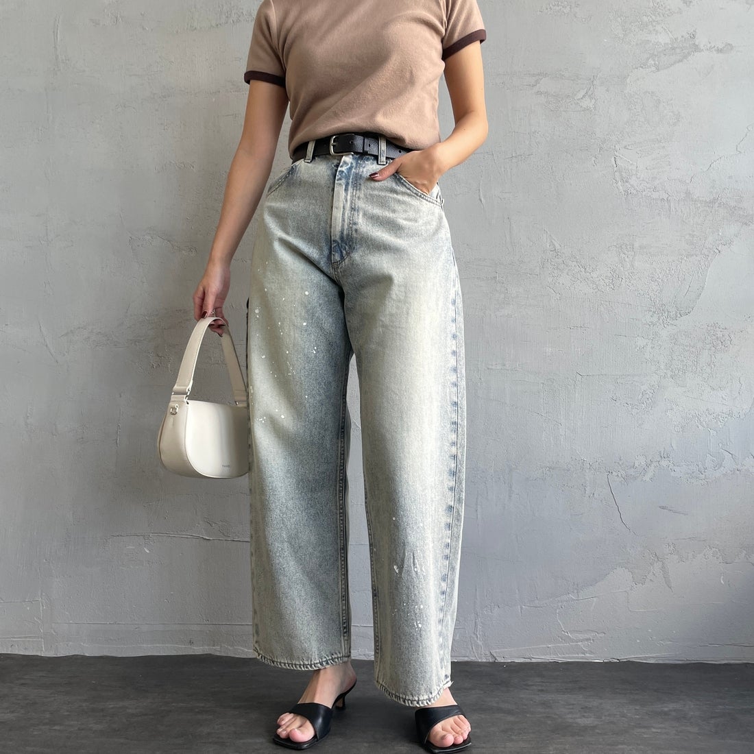 PAY DAY [ペイデイ] 別注 ペインターデニムパンツ [PD49-PT-IN5-JF] LT.BLUE &&モデル身長：163cm 着用サイズ：M&&