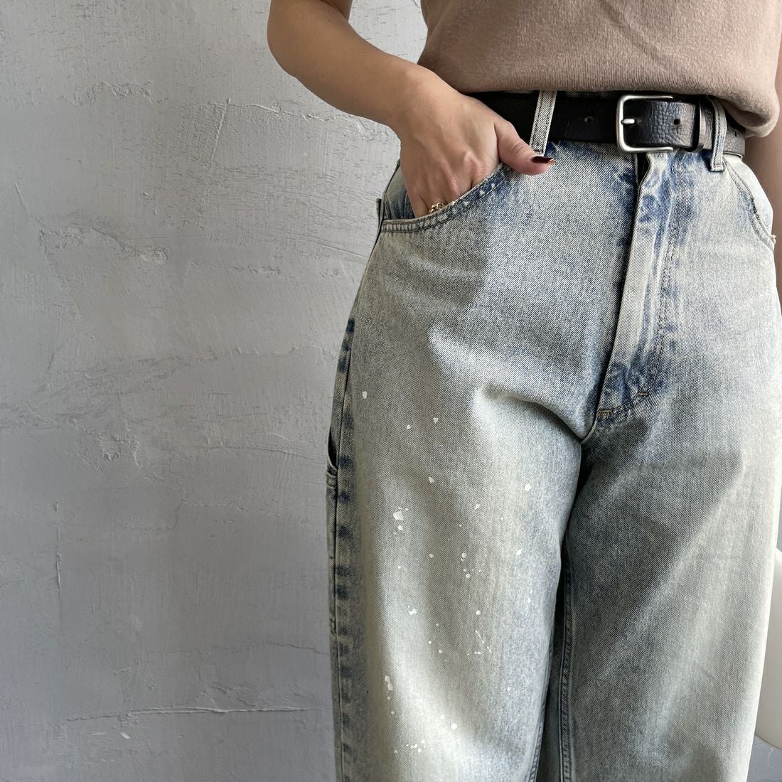 PAY DAY [ペイデイ] 別注 ペインターデニムパンツ [PD49-PT-IN5-JF] LT.BLUE &&モデル身長：163cm 着用サイズ：M&&