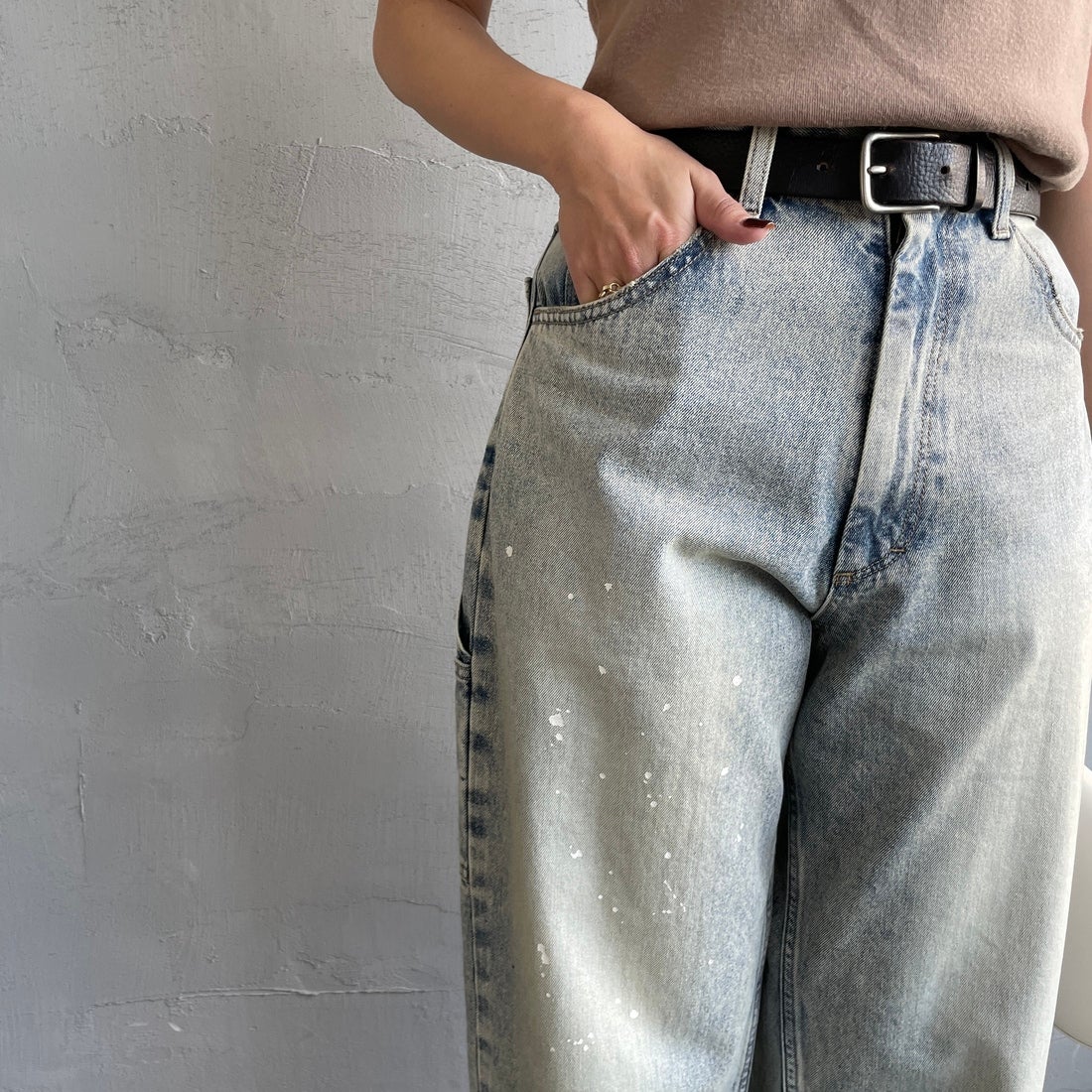 PAY DAY [ペイデイ] 別注 ペインターデニムパンツ [PD49-PT-IN5-JF] LT.BLUE &&モデル身長：163cm 着用サイズ：M&&