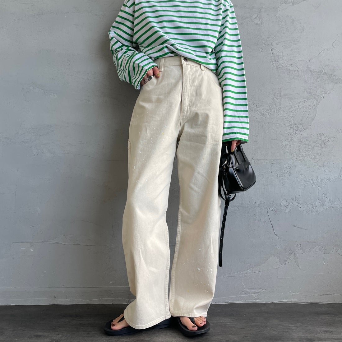 PAY DAY [ペイデイ] 別注 ペインターデニムパンツ [PD49-PT-IN5-JF] IVORY &&モデル身長：158cm 着用サイズ：L&&