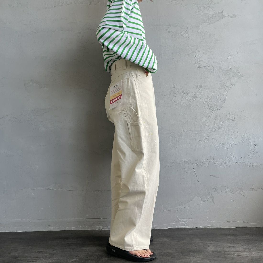PAY DAY [ペイデイ] 別注 ペインターデニムパンツ [PD49-PT-IN5-JF] IVORY &&モデル身長：158cm 着用サイズ：L&&
