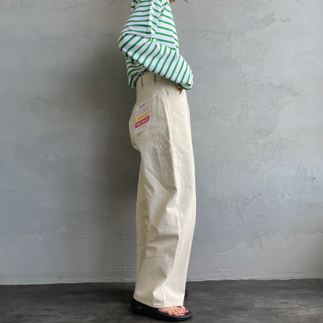 PAY DAY [ペイデイ] 別注 ペインターデニムパンツ [PD49-PT-IN5-JF] IVORY &&モデル身長：158cm 着用サイズ：L&&