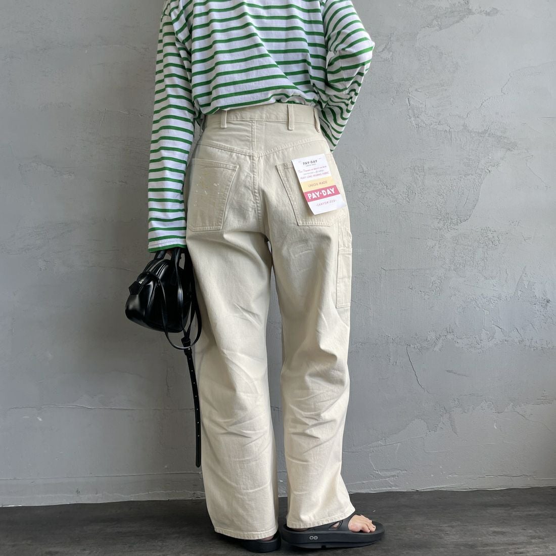 PAY DAY [ペイデイ] 別注 ペインターデニムパンツ [PD49-PT-IN5-JF] IVORY &&モデル身長：158cm 着用サイズ：L&&