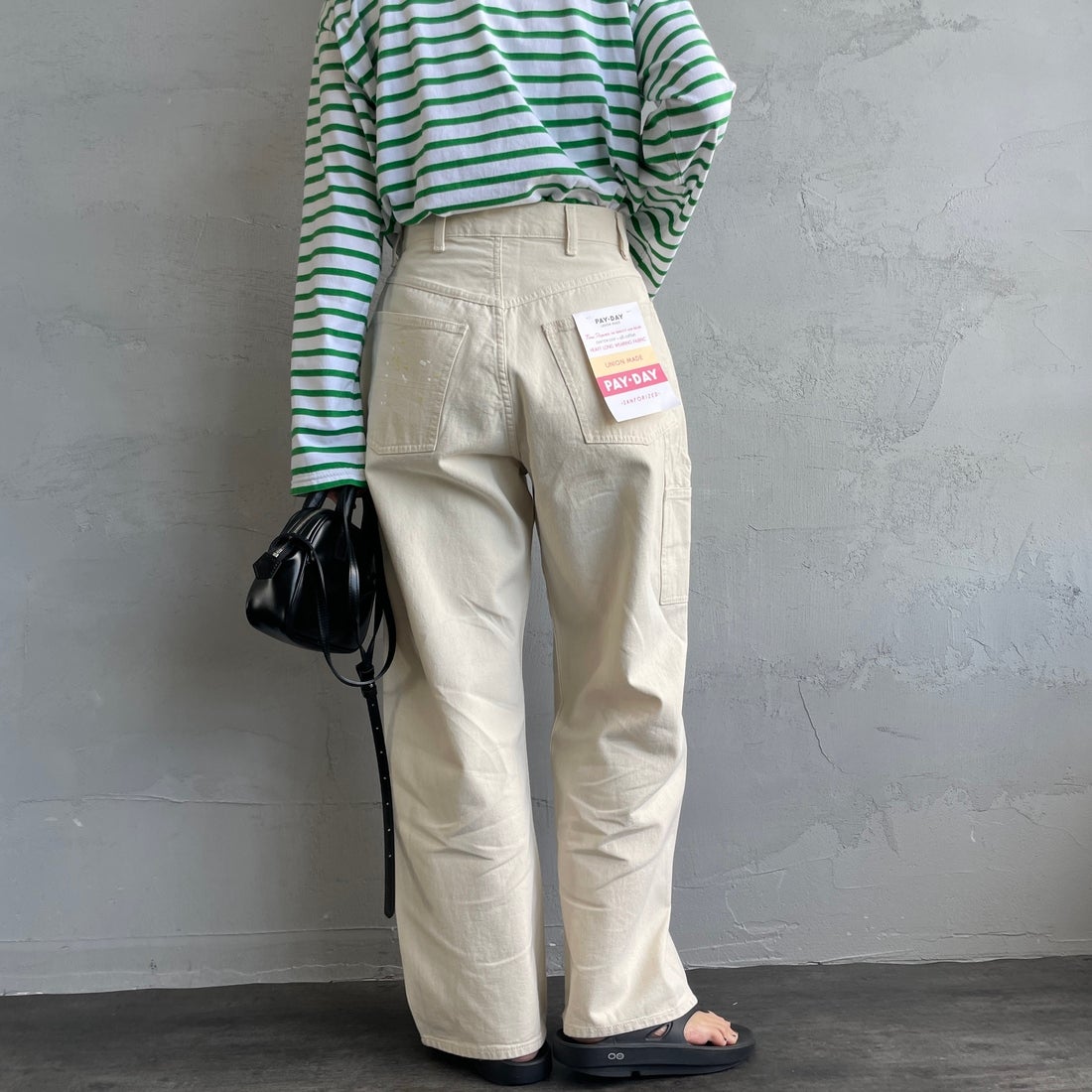 PAY DAY [ペイデイ] 別注 ペインターデニムパンツ [PD49-PT-IN5-JF] IVORY &&モデル身長：158cm 着用サイズ：L&&