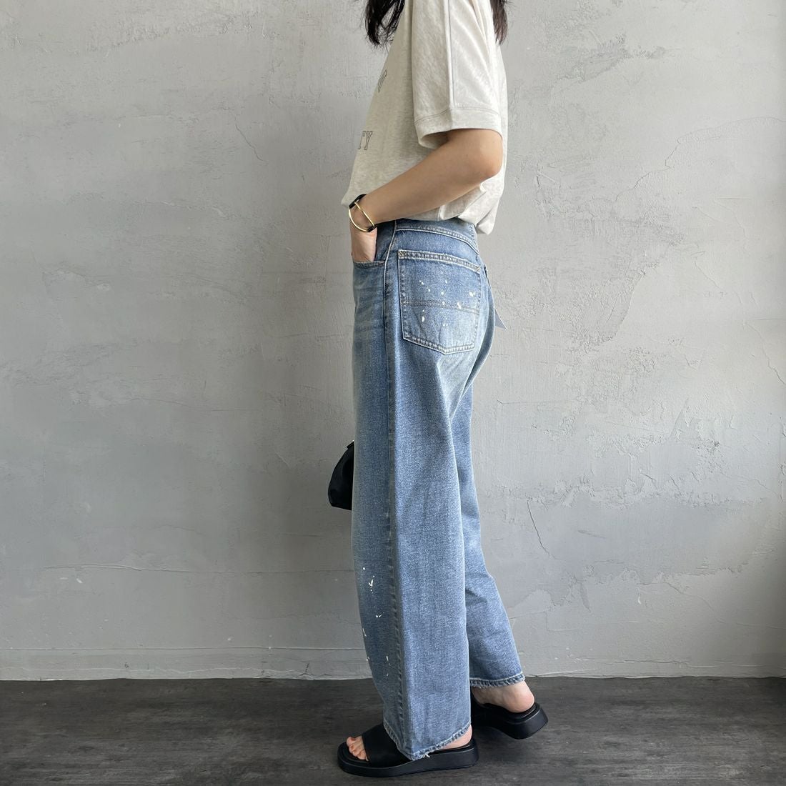 PAY DAY [ペイデイ] 別注 ペインターデニムパンツ [PD49-PT-IN5-JF] MD.BLUE &&モデル身長：160cm 着用サイズ：M&&