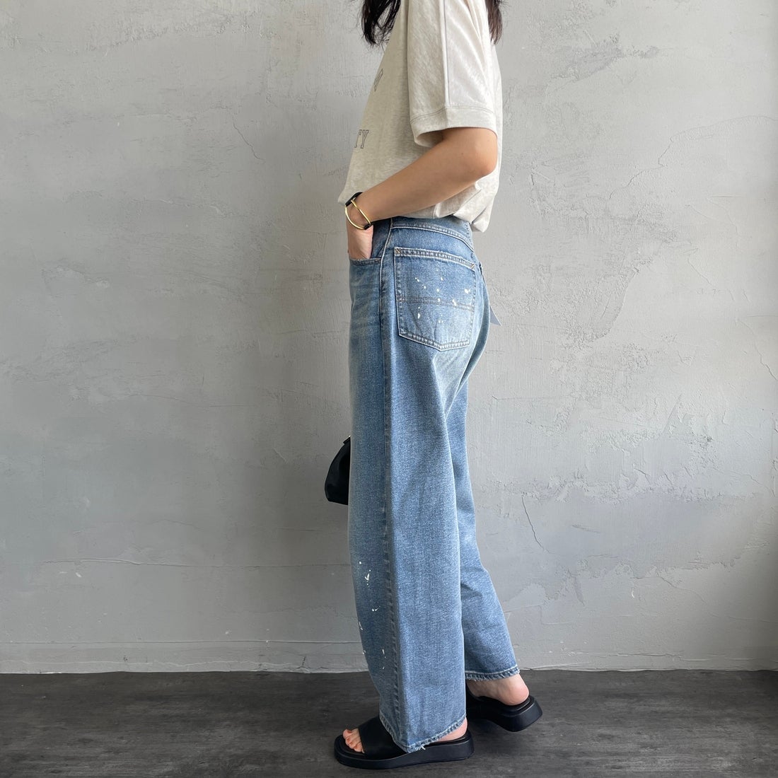 PAY DAY [ペイデイ] 別注 ペインターデニムパンツ [PD49-PT-IN5-JF] MD.BLUE &&モデル身長：160cm 着用サイズ：M&&