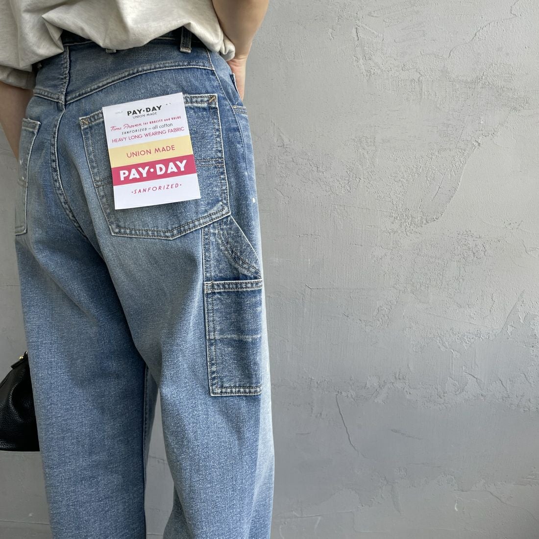 PAY DAY [ペイデイ] 別注 ペインターデニムパンツ [PD49-PT-IN5-JF] MD.BLUE &&モデル身長：160cm 着用サイズ：M&&