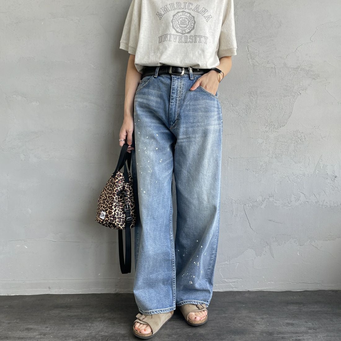 PAY DAY [ペイデイ] 別注 ペインターデニムパンツ [PD49-PT-IN5-JF] MD.BLUE &&モデル身長：160cm 着用サイズ：L&&