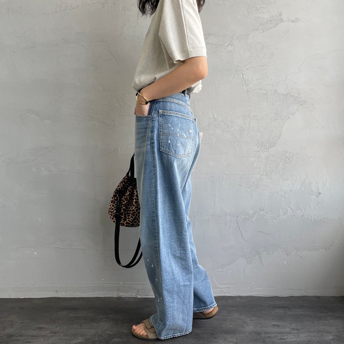 PAY DAY [ペイデイ] 別注 ペインターデニムパンツ [PD49-PT-IN5-JF] MD.BLUE &&モデル身長：160cm 着用サイズ：L&&