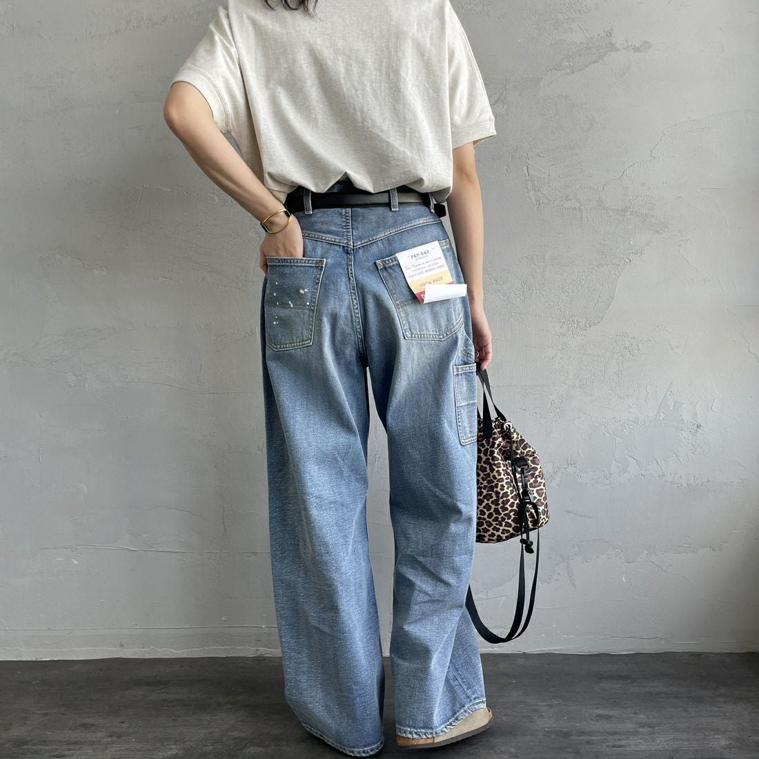 PAY DAY [ペイデイ] 別注 ペインターデニムパンツ [PD49-PT-IN5-JF] MD.BLUE &&モデル身長：160cm 着用サイズ：L&&