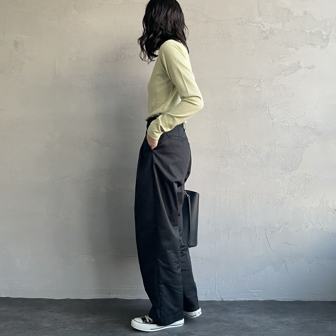 Jeans Factory Clothes [ジーンズファクトリークローズ] 2タックチノパンツ [IN13-PT-5] ﾌﾞﾗｯｸ &&モデル身長：160cm 着用サイズ：M&&