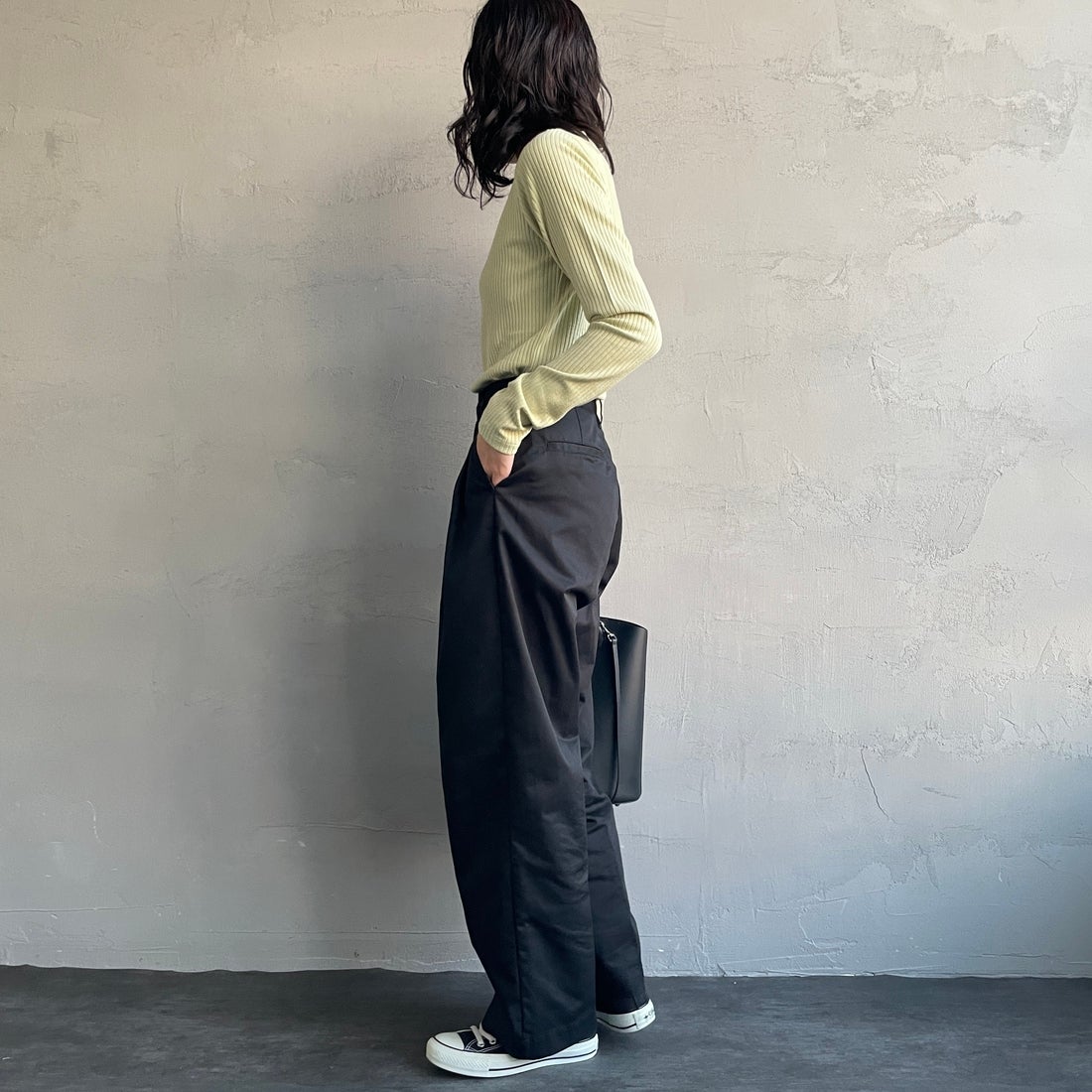 Jeans Factory Clothes [ジーンズファクトリークローズ] 2タックチノパンツ [IN13-PT-5] ﾌﾞﾗｯｸ &&モデル身長：160cm 着用サイズ：M&&