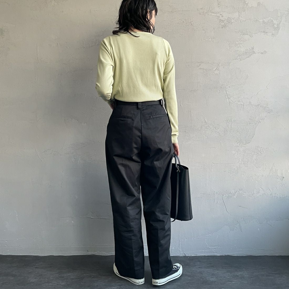 Jeans Factory Clothes [ジーンズファクトリークローズ] 2タックチノパンツ [IN13-PT-5] ﾌﾞﾗｯｸ &&モデル身長：160cm 着用サイズ：M&&