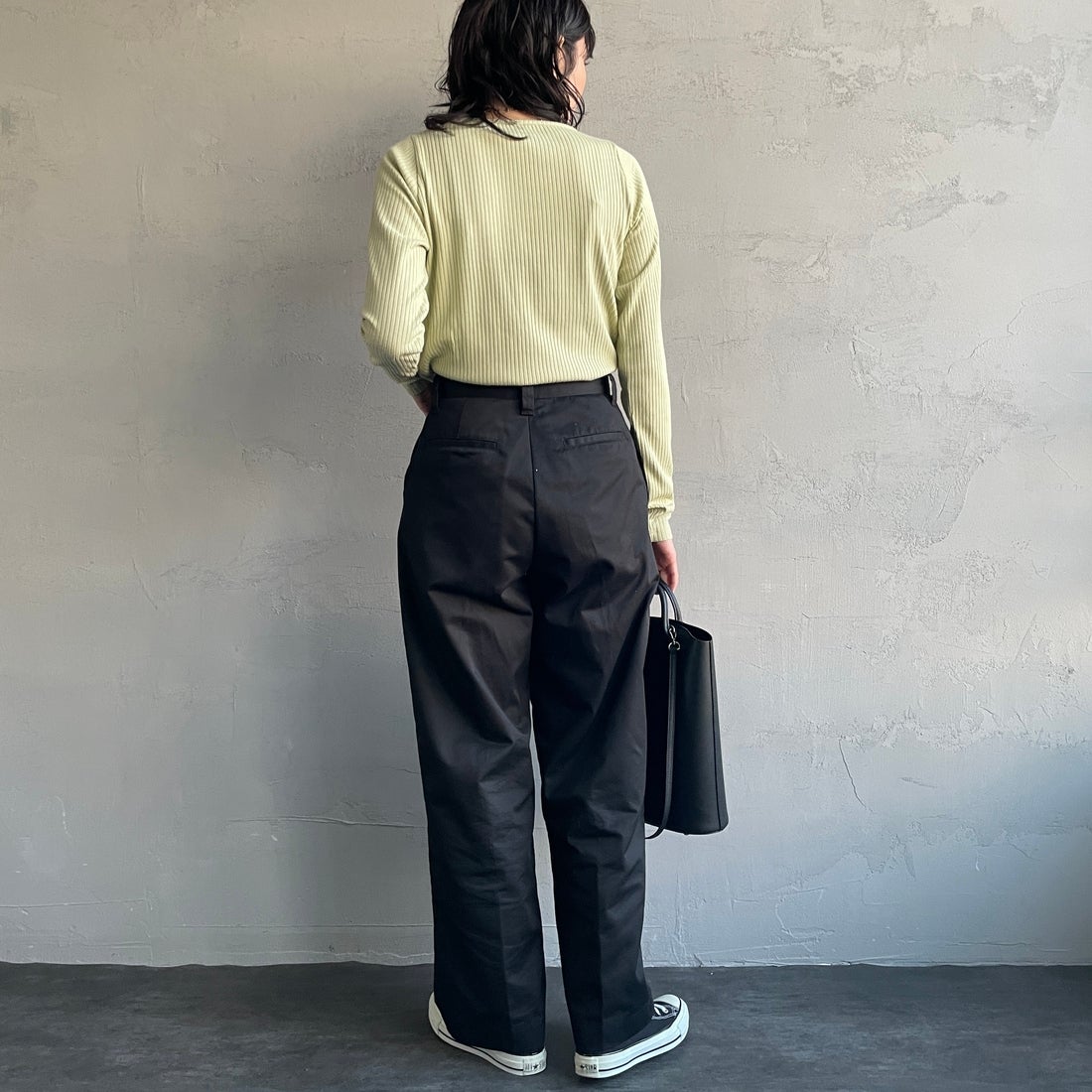 Jeans Factory Clothes [ジーンズファクトリークローズ] 2タックチノパンツ [IN13-PT-5] ﾌﾞﾗｯｸ &&モデル身長：160cm 着用サイズ：M&&