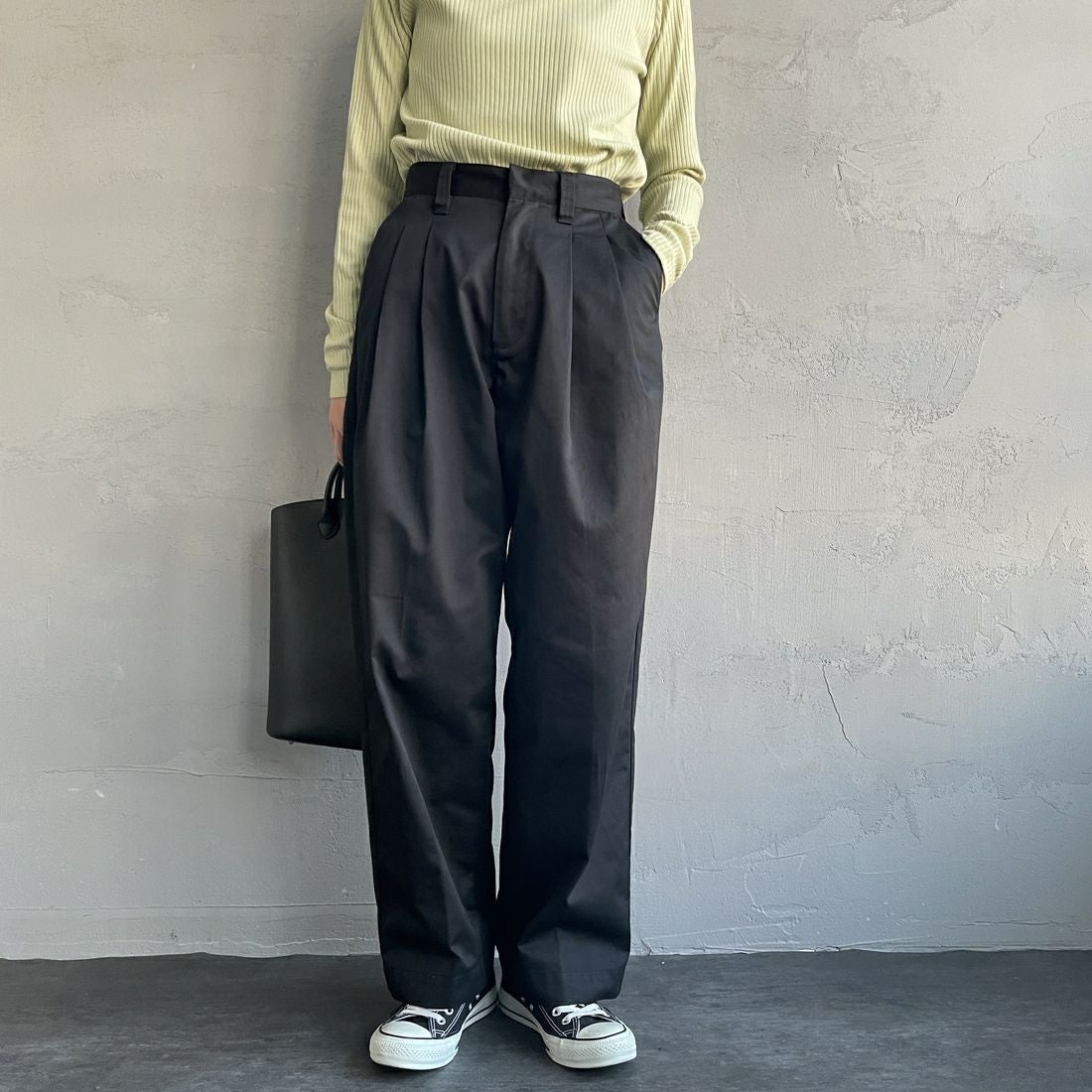 Jeans Factory Clothes [ジーンズファクトリークローズ] 2タックチノパンツ [IN13-PT-5] ﾌﾞﾗｯｸ &&モデル身長：160cm 着用サイズ：M&&