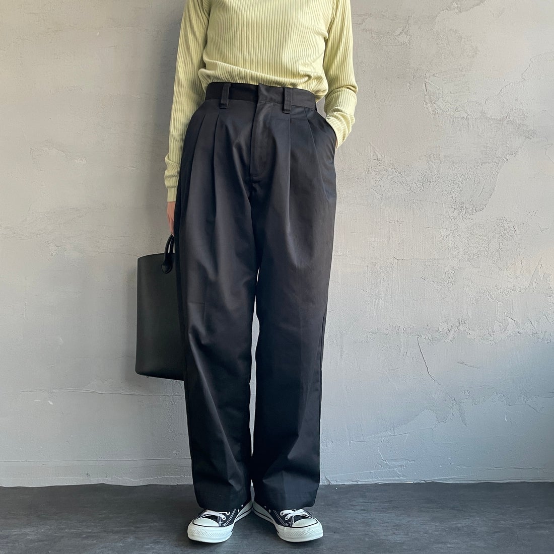 Jeans Factory Clothes [ジーンズファクトリークローズ] 2タックチノパンツ [IN13-PT-5] ﾌﾞﾗｯｸ &&モデル身長：160cm 着用サイズ：M&&