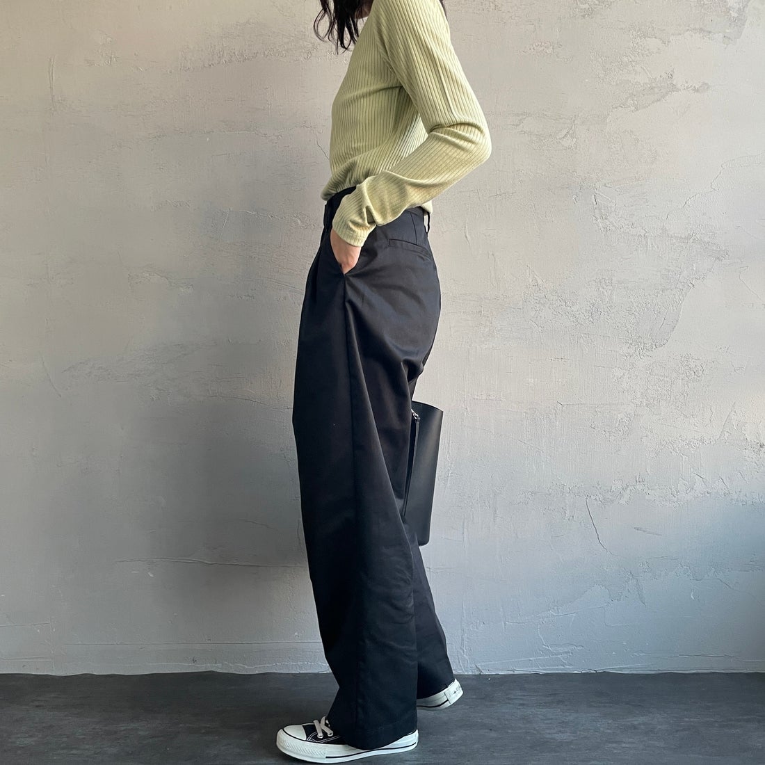 Jeans Factory Clothes [ジーンズファクトリークローズ] 2タックチノパンツ [IN13-PT-5] ﾌﾞﾗｯｸ &&モデル身長：160cm 着用サイズ：M&&