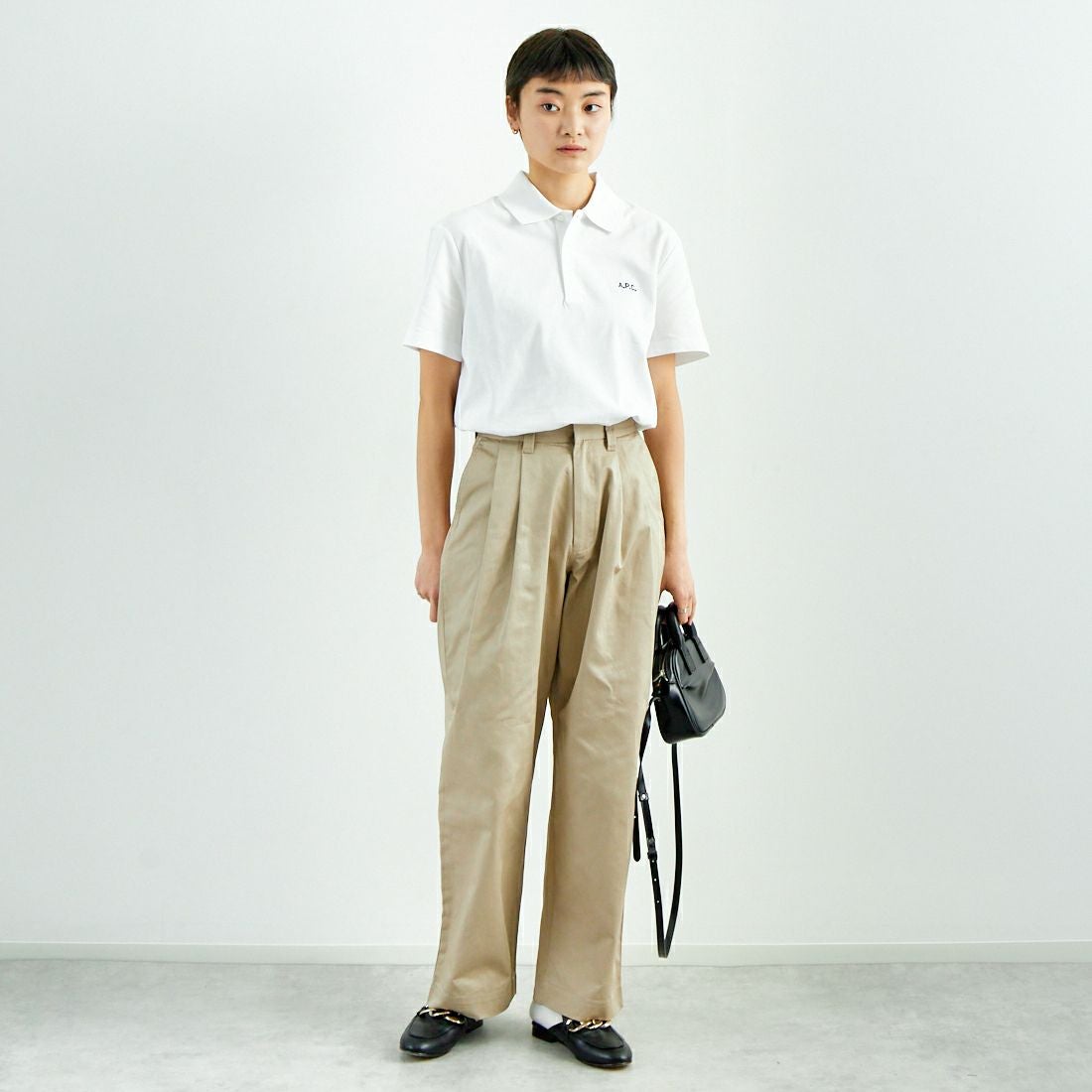 Jeans Factory Clothes [ジーンズファクトリークローズ] 2タックチノパンツ [IN13-PT-5] ﾍﾞｰｼﾞｭ &&モデル身長：160cm 着用サイズ：M&&