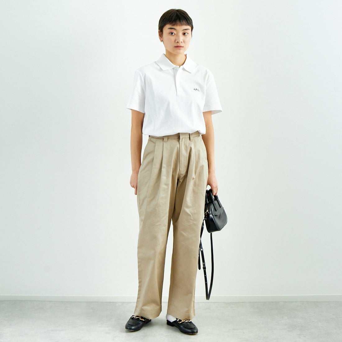 Jeans Factory Clothes [ジーンズファクトリークローズ] 2タックチノパンツ [IN13-PT-5] ﾍﾞｰｼﾞｭ &&モデル身長：160cm 着用サイズ：M&&