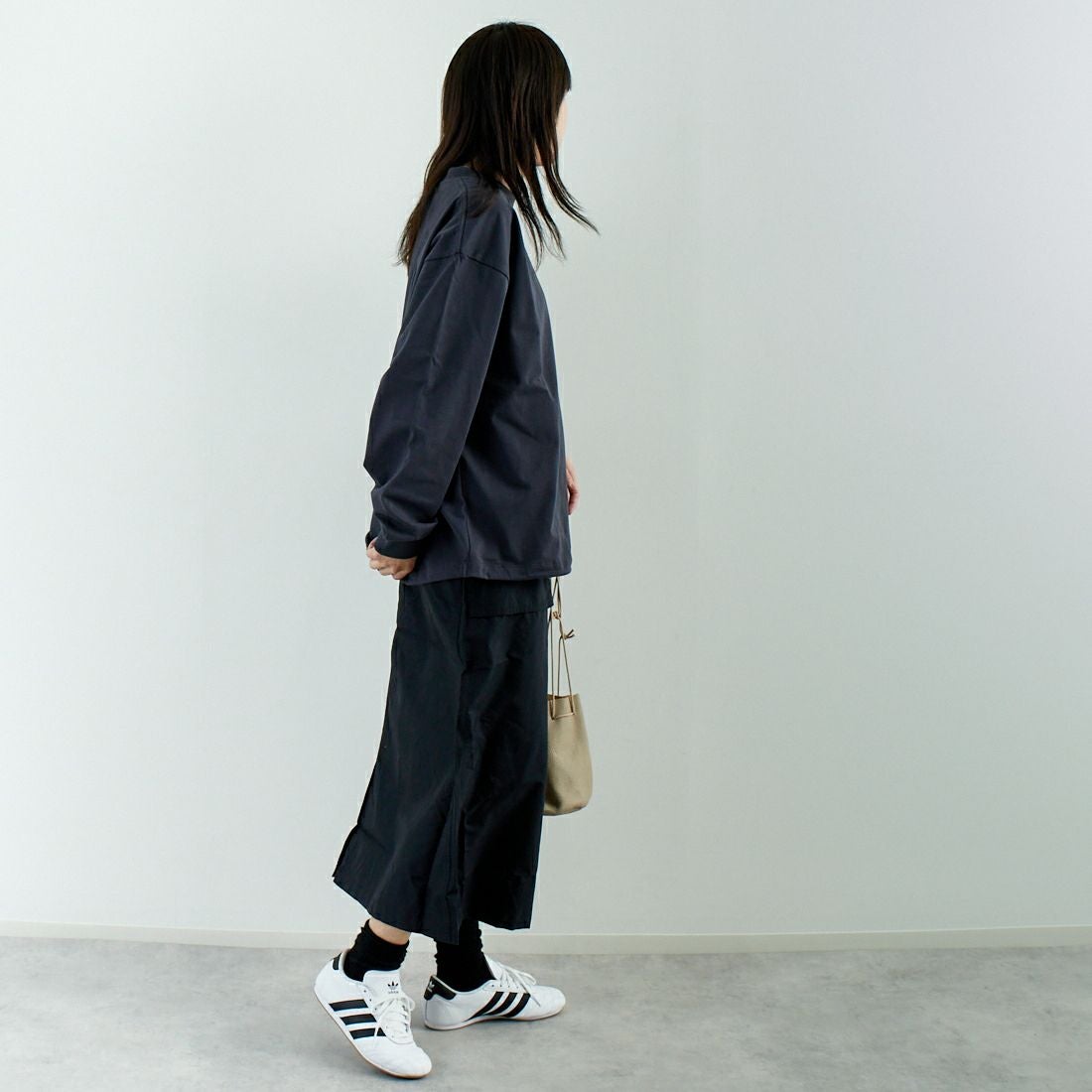 SLICK [スリック] MVS天竺 ロングスリーブドロストTシャツ [5155848] 720 COAL B &&モデル身長：167cm 着用サイズ：0&&