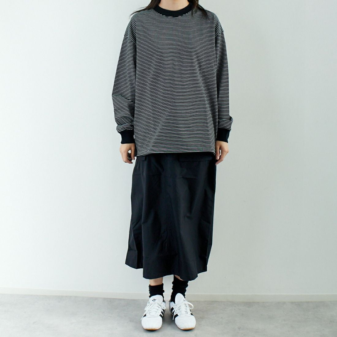 SLICK [スリック] MVS天竺 ロングスリーブドロストボーダーTシャツ [5155849] 700 BLK/WH &&モデル身長：167cm 着用サイズ：0&&