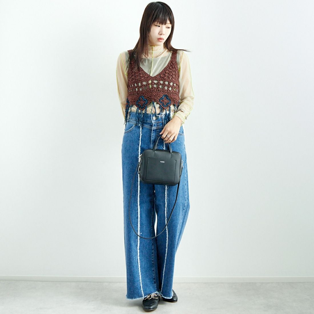 LOGAN Knitting Mills [ローガン ニッティング ミルズ] モールペーパービスチェ [LG-25SS05-B] BROWN &&モデル身長：167cm 着用サイズ：F&&