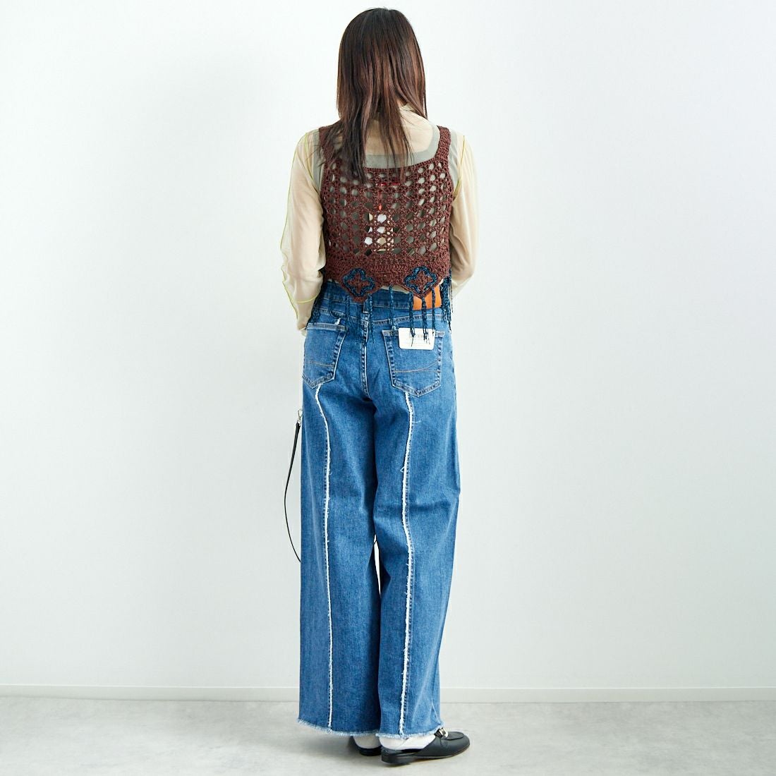 LOGAN Knitting Mills [ローガン ニッティング ミルズ] モールペーパービスチェ [LG-25SS05-B] BROWN &&モデル身長：167cm 着用サイズ：F&&