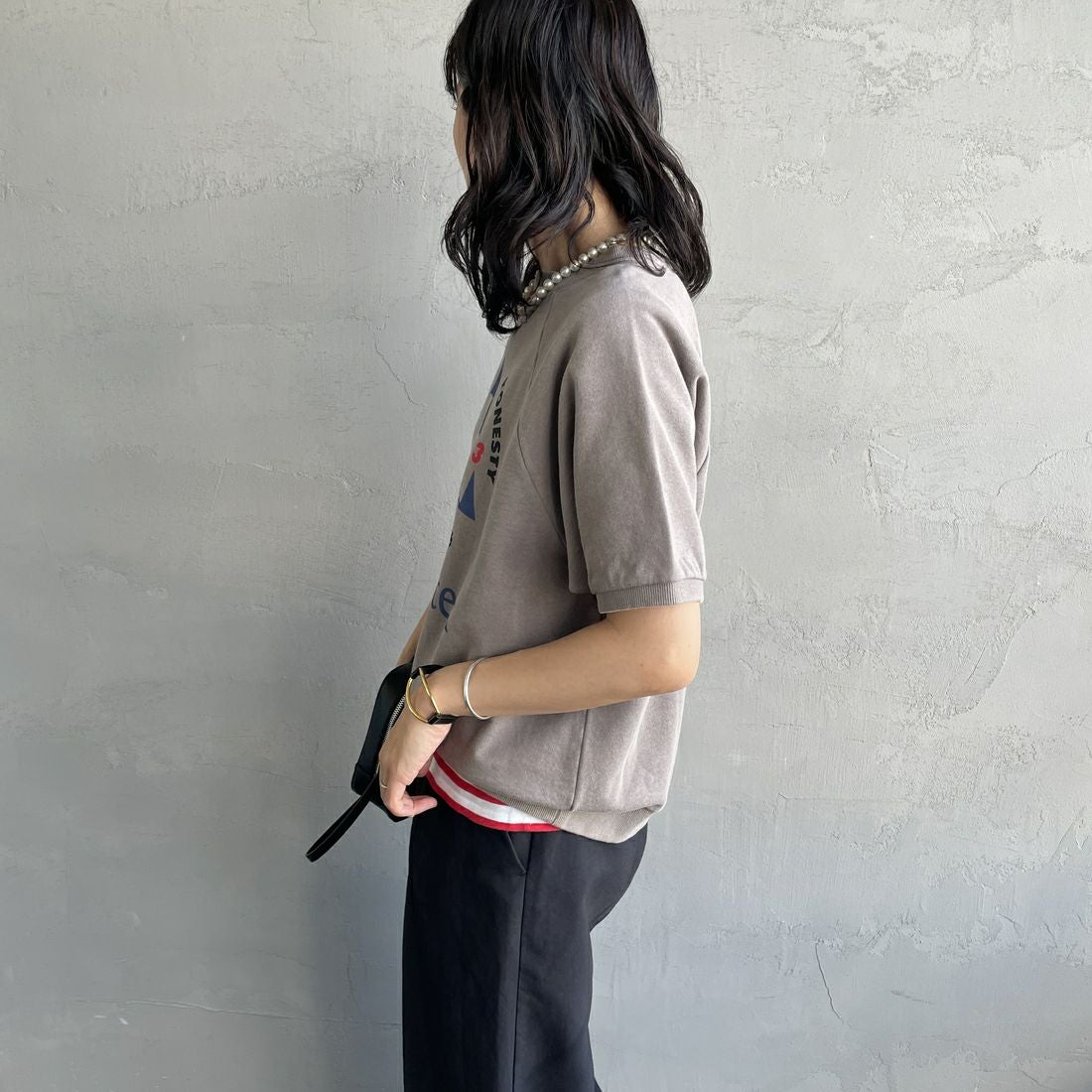 HANDTEX [ハンドテックス] 別注 ロゴプリント ラグランスリーブスウェット [HT7-CST-IN5-JF] ｸﾞﾚｰ &&モデル身長：160cm 着用サイズ：F&&