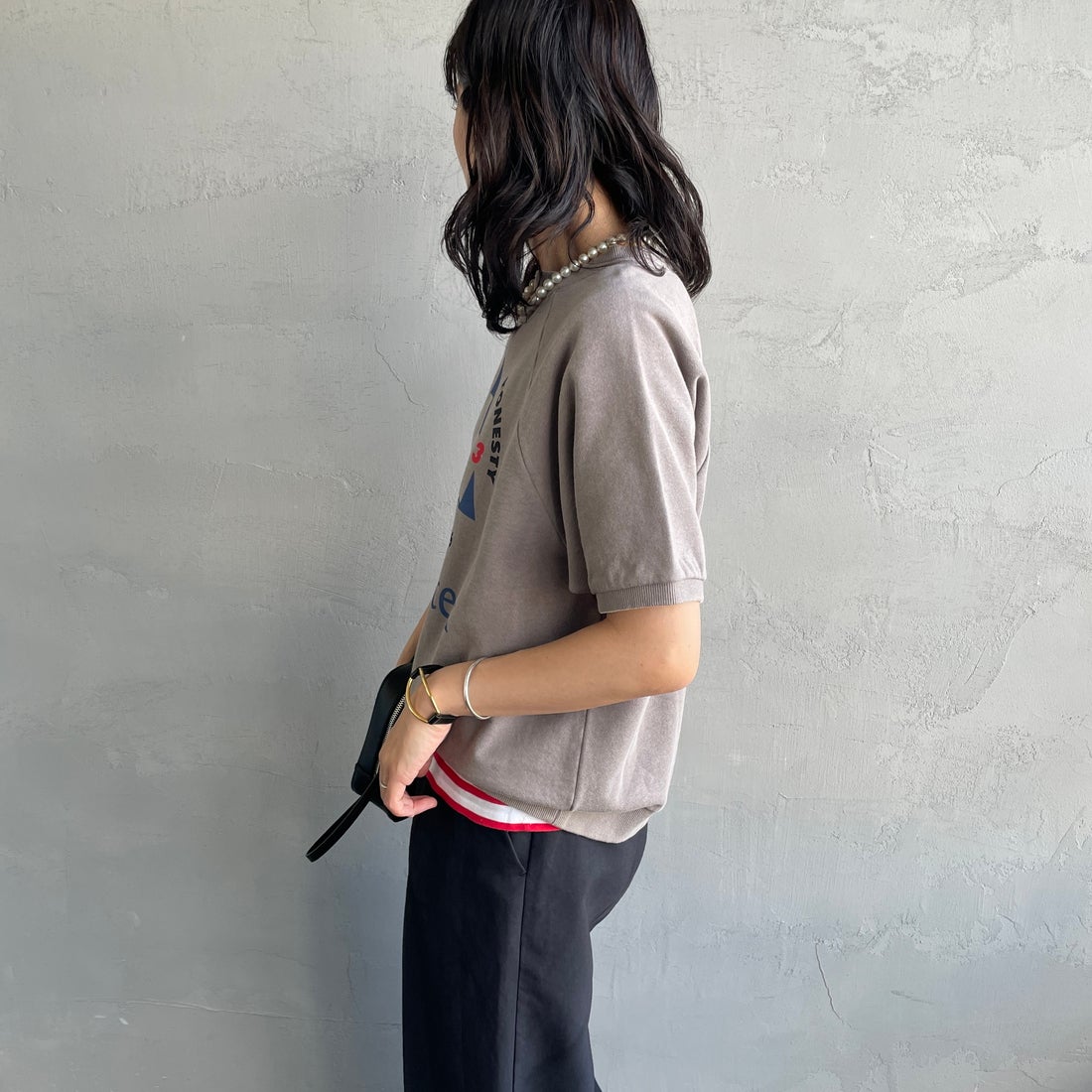 HANDTEX [ハンドテックス] 別注 ロゴプリント ラグランスリーブスウェット [HT7-CST-IN5-JF] ｸﾞﾚｰ &&モデル身長：160cm 着用サイズ：F&&