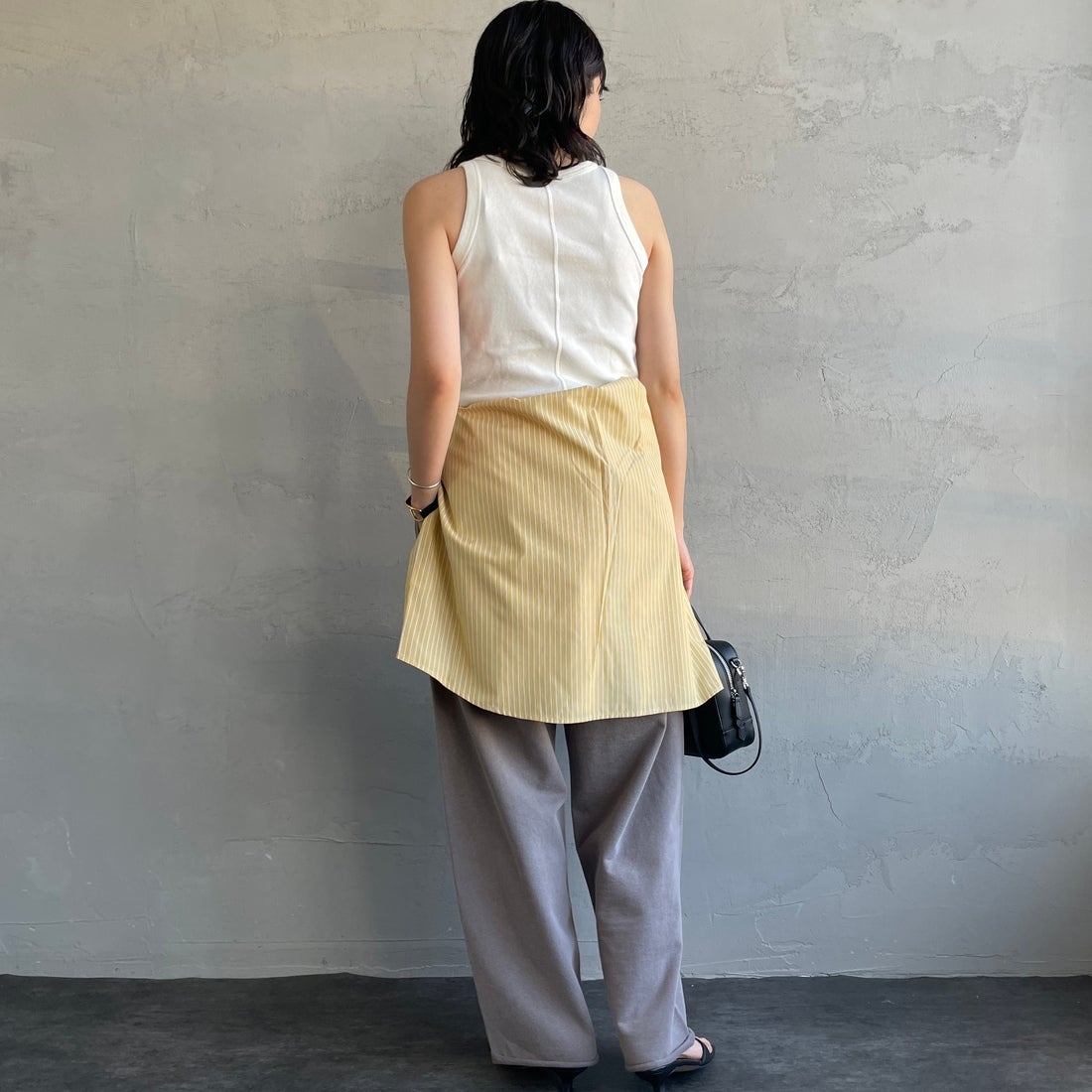 HANDTEX [ハンドテックス] 別注 ワンポイントロゴ ワイドストレートスウェットパンツ [HT1-PT-IN5-JF] ｸﾞﾚｰ &&モデル身長：160cm 着用サイズ：F&&