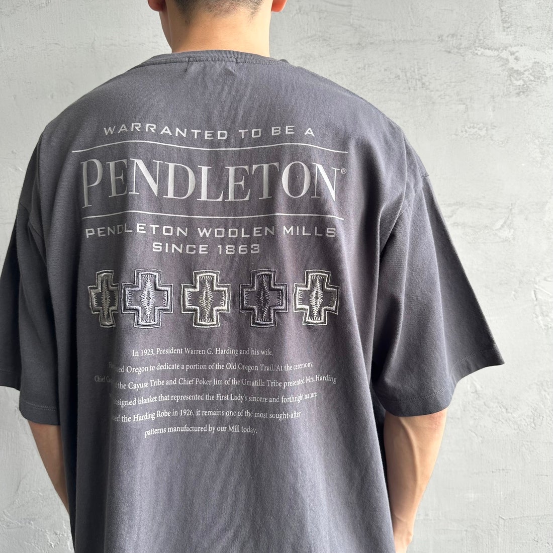 PENDLETON [ペンドルトン] 別注 ピグメント染め ヒストリーロゴバックプリントTシャツ [5275-0207-JF] SUMIKURO