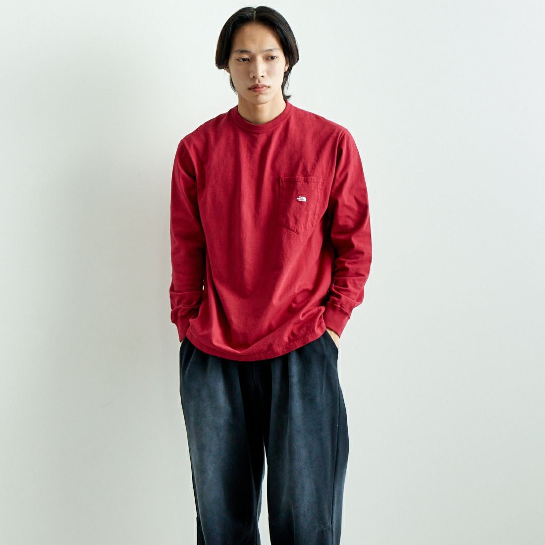 THE NORTH FACE PURPLE LABEL [ザ ノースフェイス パープルレーベル] 7oz ロングスリーブTシャツ [N25SI101] CO CR/OW &&モデル身長：179cm 着用サイズ：M&&