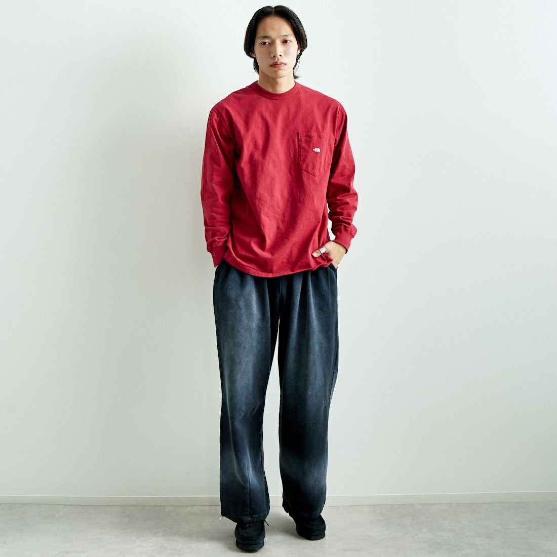 THE NORTH FACE PURPLE LABEL [ザ ノースフェイス パープルレーベル] 7oz ロングスリーブTシャツ [N25SI101] CO CR/OW &&モデル身長：179cm 着用サイズ：M&&
