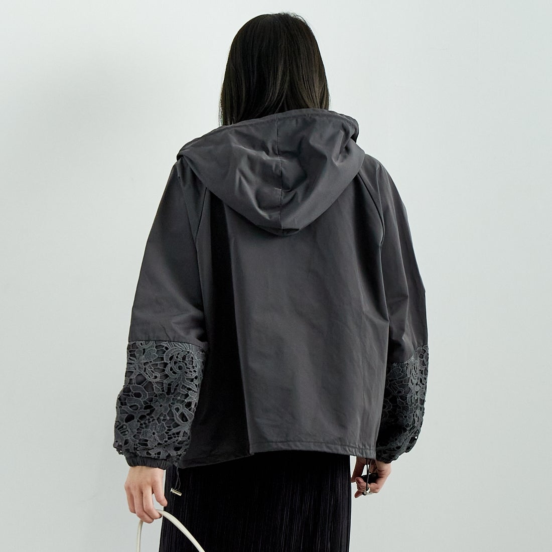 Jeans Factory Clothes [ジーンズファクトリークローズ] レースコンビパーカー [151201] 08 ﾁｬｺｰﾙ &&モデル身長：167cm 着用サイズ：F&&