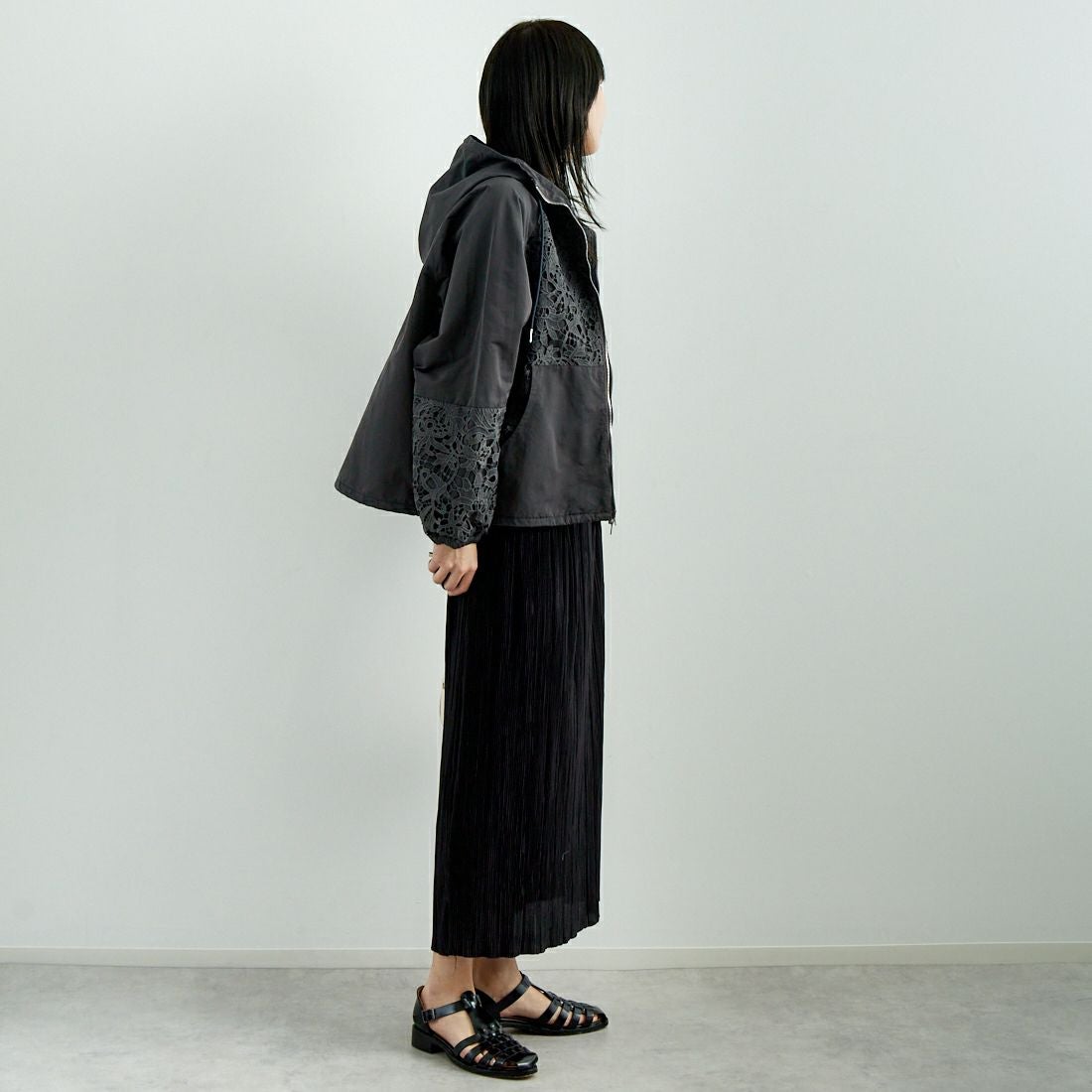 Jeans Factory Clothes [ジーンズファクトリークローズ] レースコンビパーカー [151201] 08 ﾁｬｺｰﾙ &&モデル身長：167cm 着用サイズ：F&&