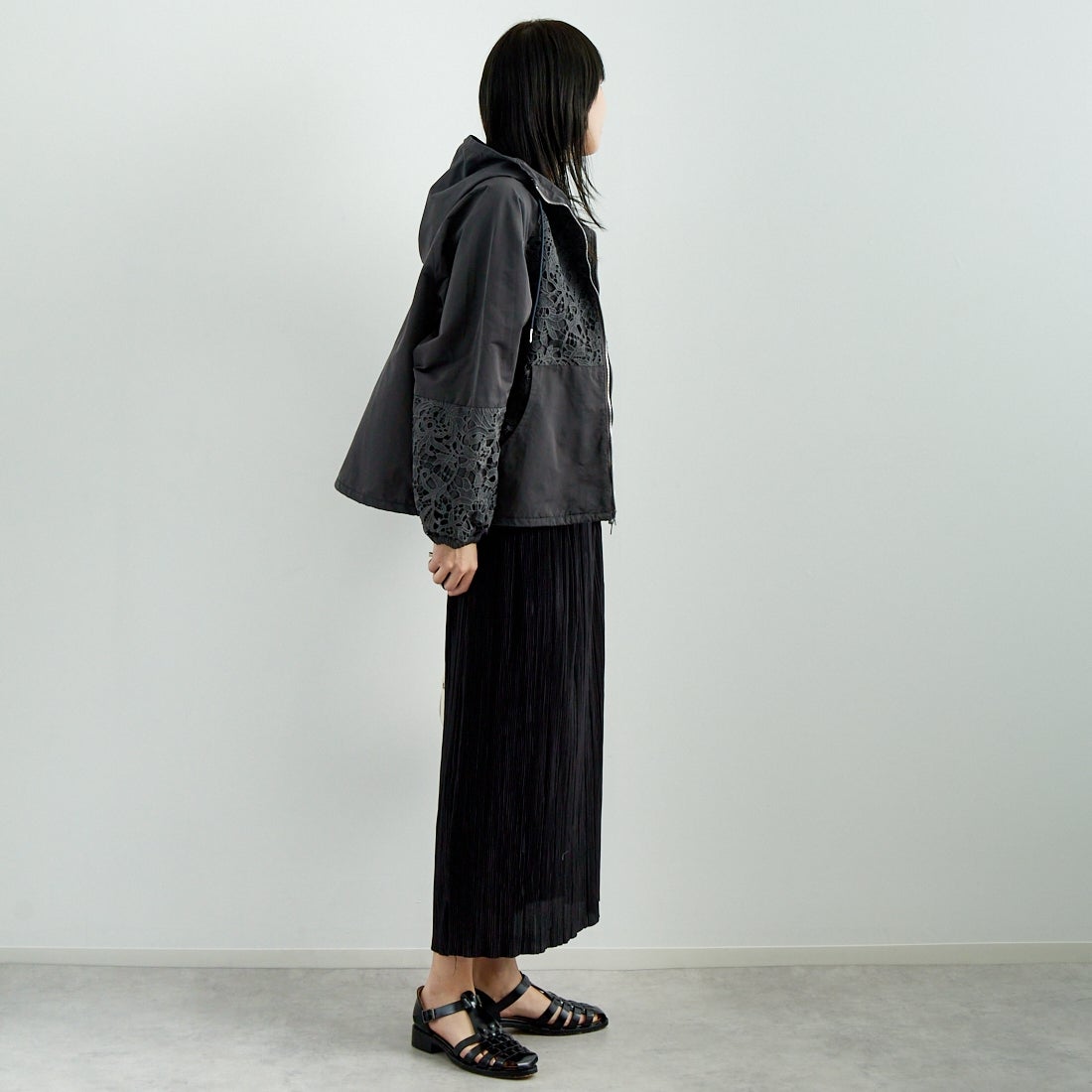 Jeans Factory Clothes [ジーンズファクトリークローズ] レースコンビパーカー [151201] 08 ﾁｬｺｰﾙ &&モデル身長：167cm 着用サイズ：F&&